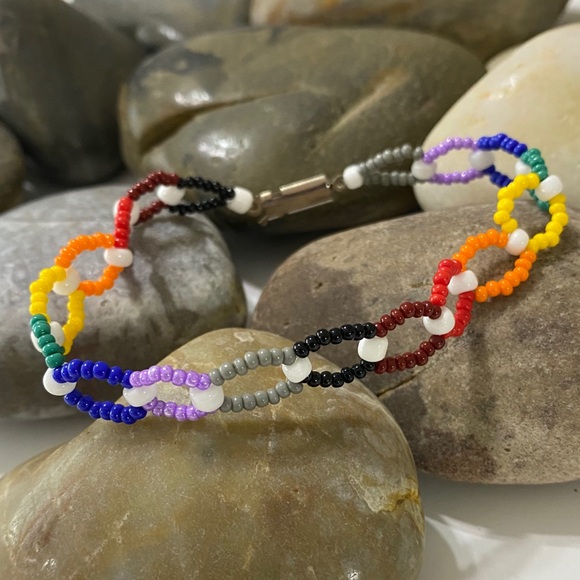Handmade Rainbow Double Strand Glass Seed Bead Boho Artisan Bracelet - Picture 1 of 2